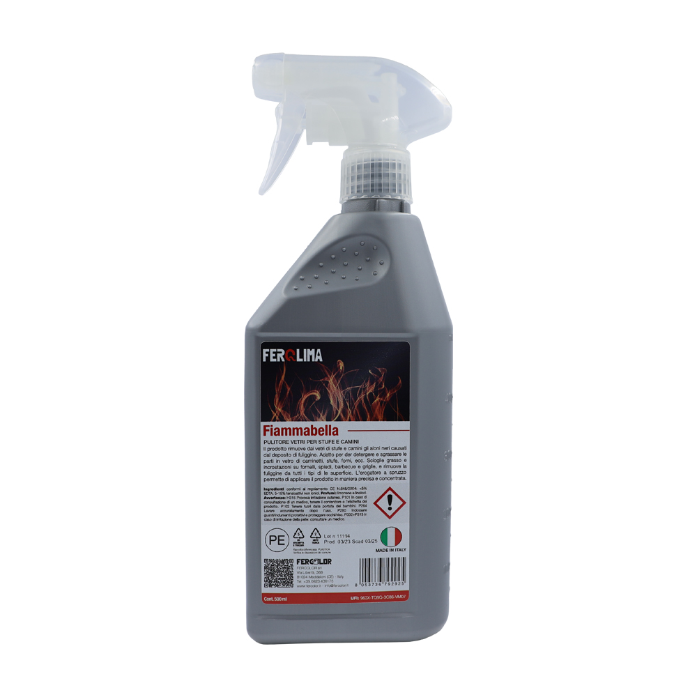 Detergente per stufe e camini 500 ml fiammabella - rimuove sporco e fuliggine.