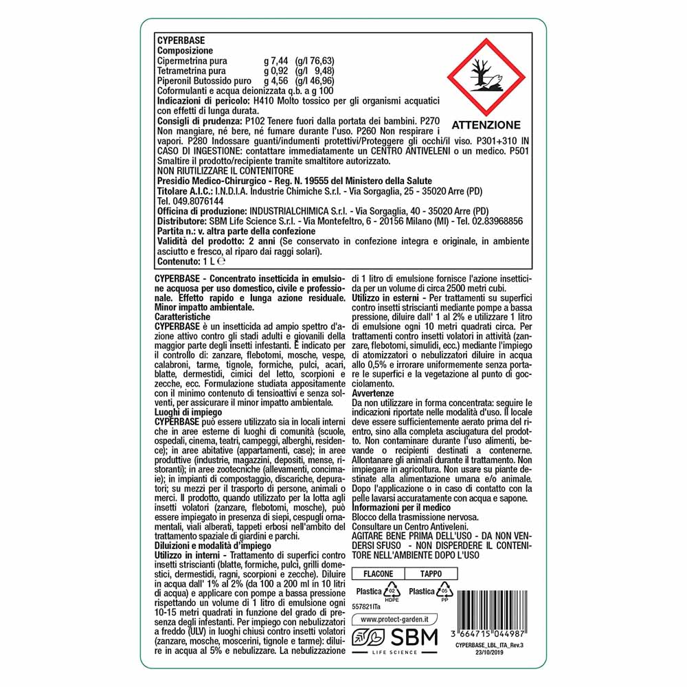 Insetticida Concentrato Cyperbase 1 Lt PROTECT HOME - Triplo Principio Attivo