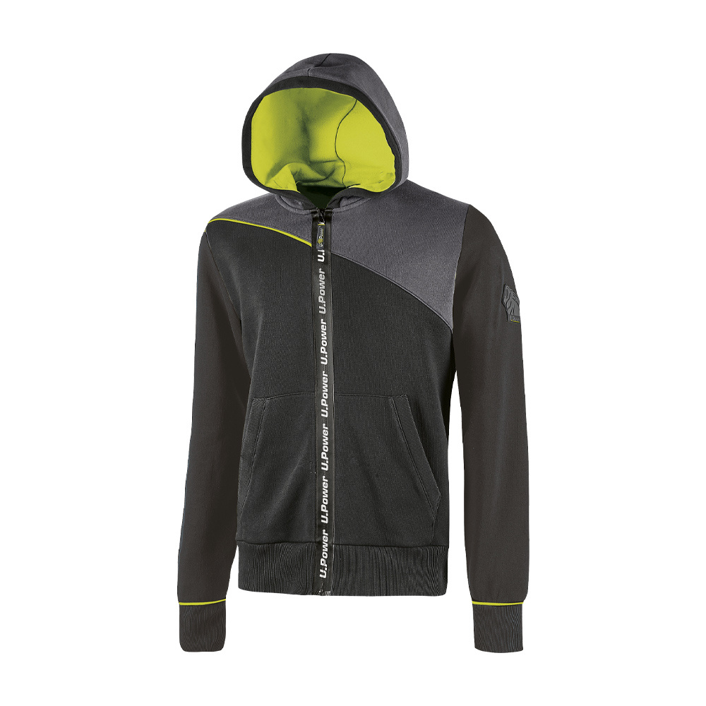 Felpa full zip con cappuccio enjoy jupiter black carbon u-power - taglia s.