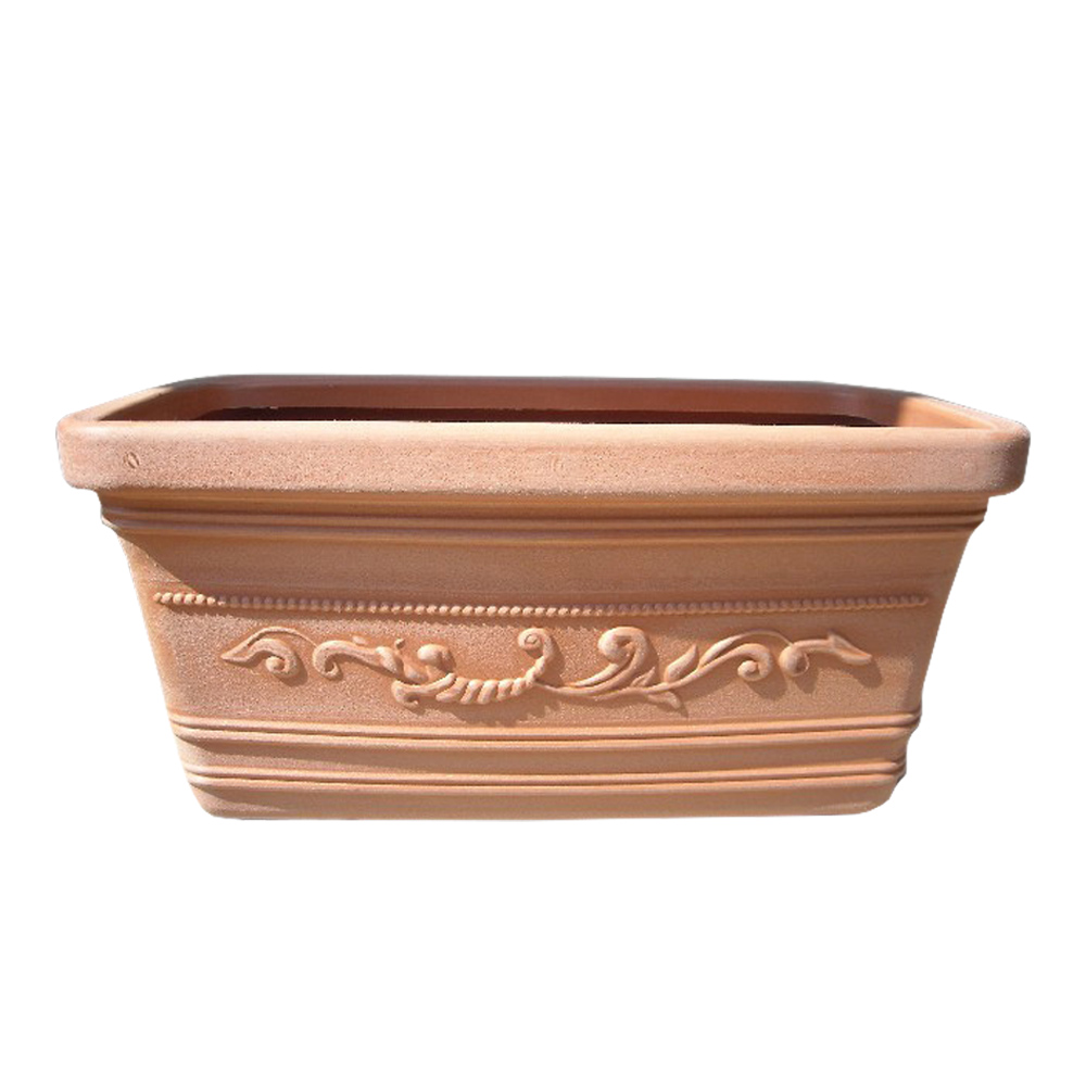 Vaso festonato rettangolare in resina rosso terracotta ferliving - 60x33x29h cm.