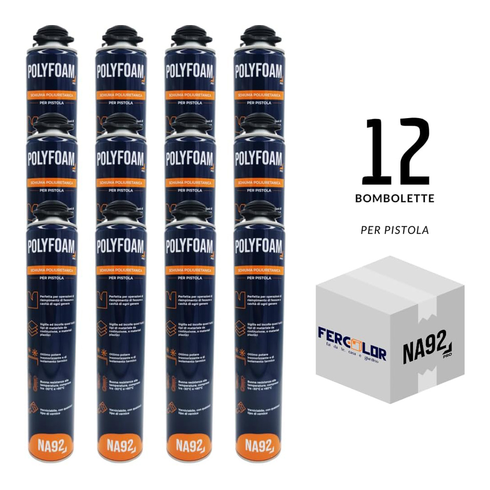 Schiuma Poliuretanica per Pistola POLYFOAM NA92 PRO 750 ml - Maxi Conf. 12 Pezzi