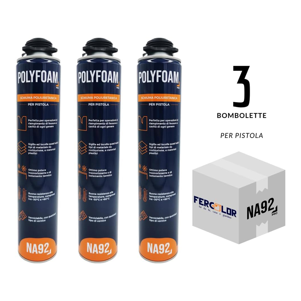 Schiuma Poliuretanica per Pistola POLYFOAM NA92 PRO 750 ml - Conf. 3 Pezzi