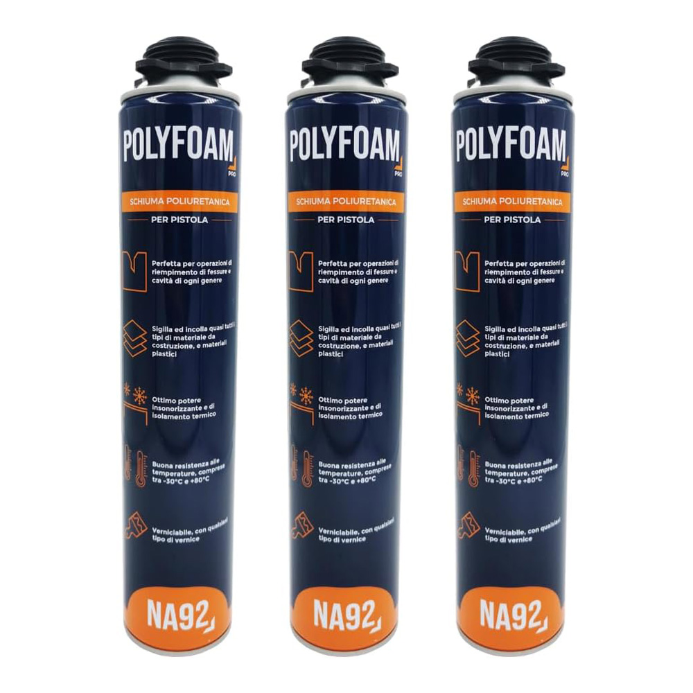 Schiuma Poliuretanica per Pistola POLYFOAM NA92 PRO 750 ml - Conf. 3 Pezzi