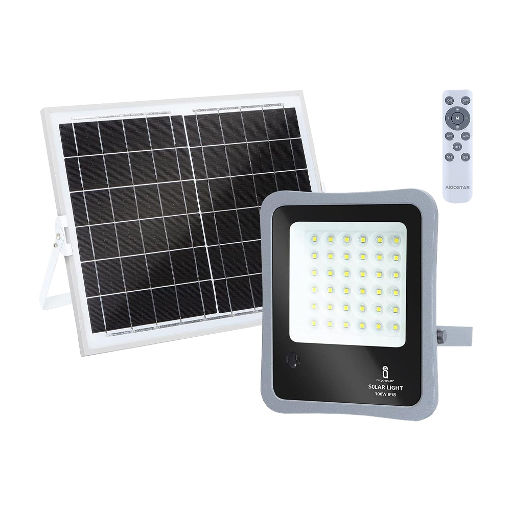 Proiettore led 100w 6400k aigostar - sensore, pannello solare e telecomando.