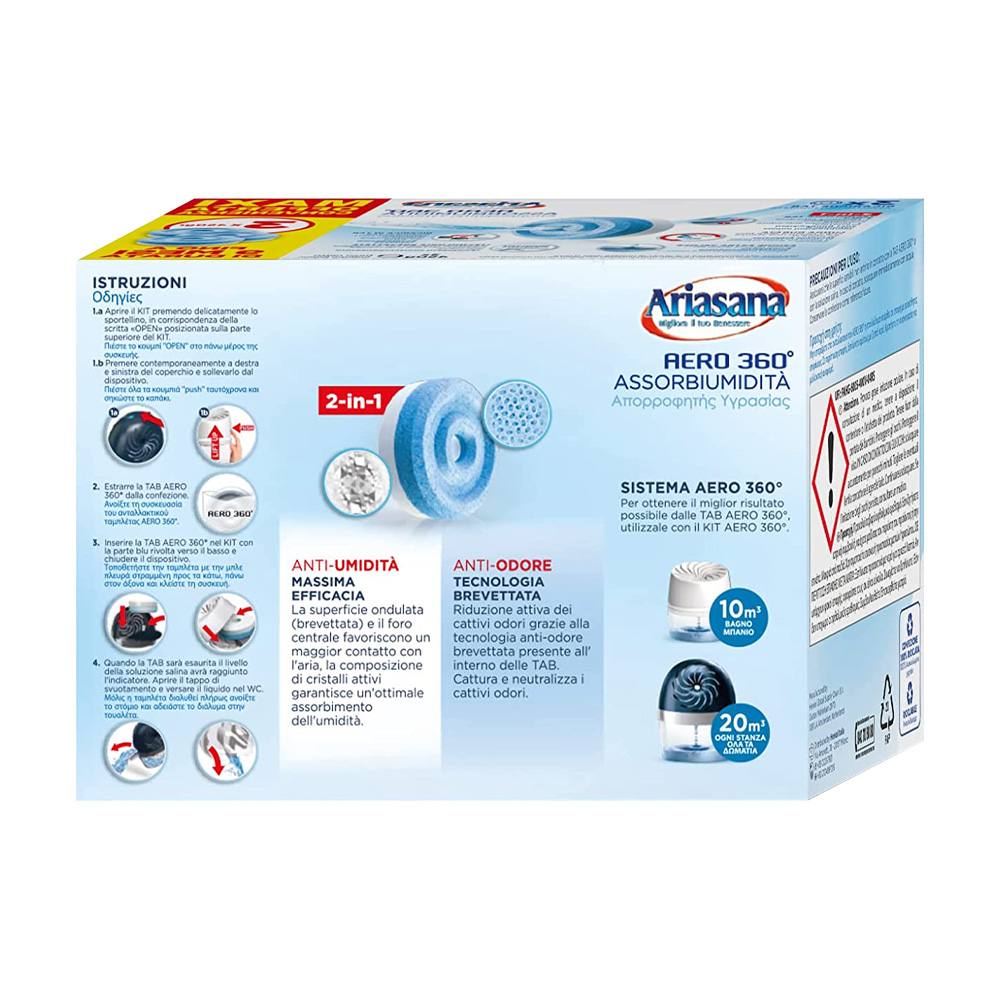Ricariche Assorbiumidità Aero 360° Tab 450 gr Inodore ARIASANA - Conf. 3 Pezzi
