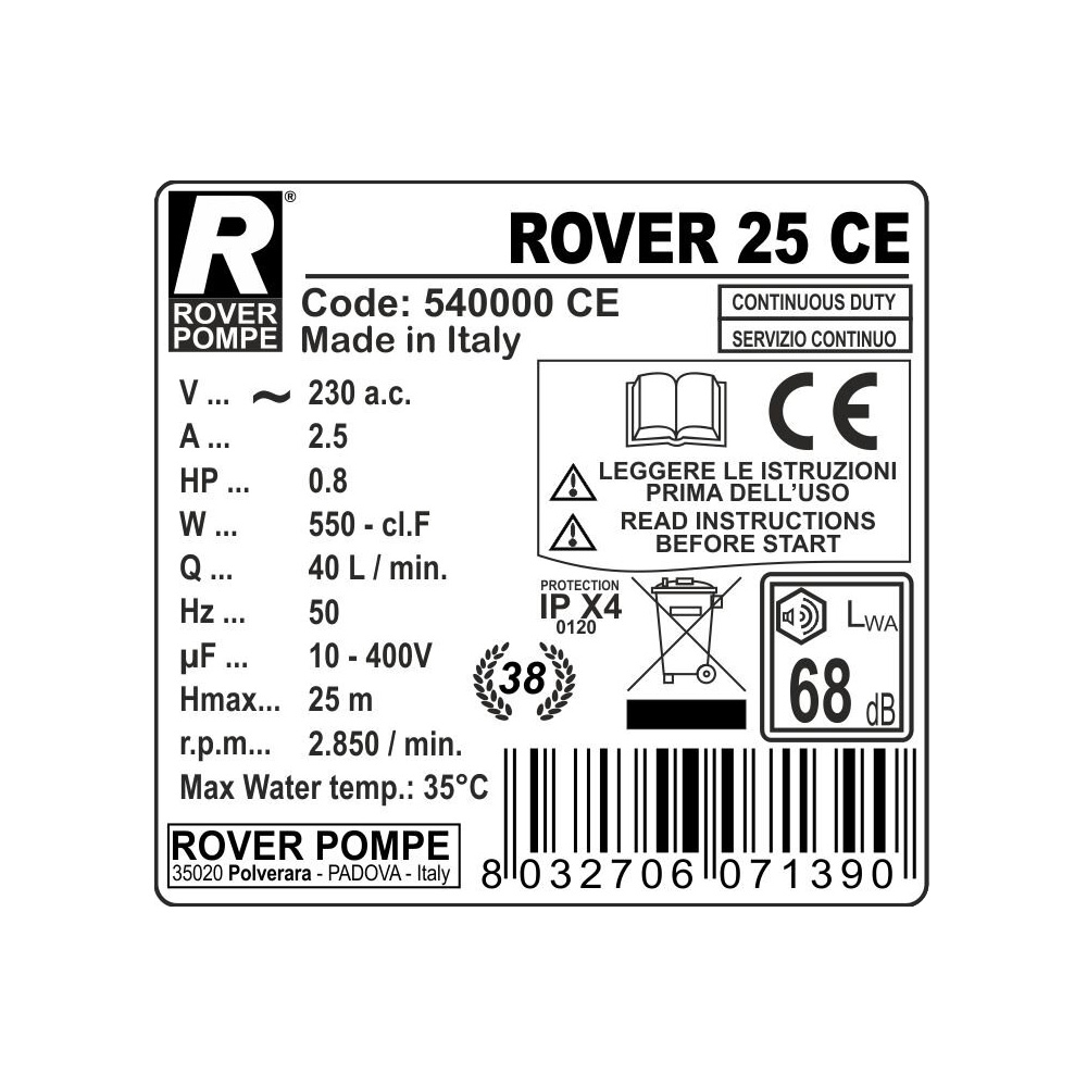 Elettropompa da Travaso ROVER 25 CE - Motore da 0.80 Hp