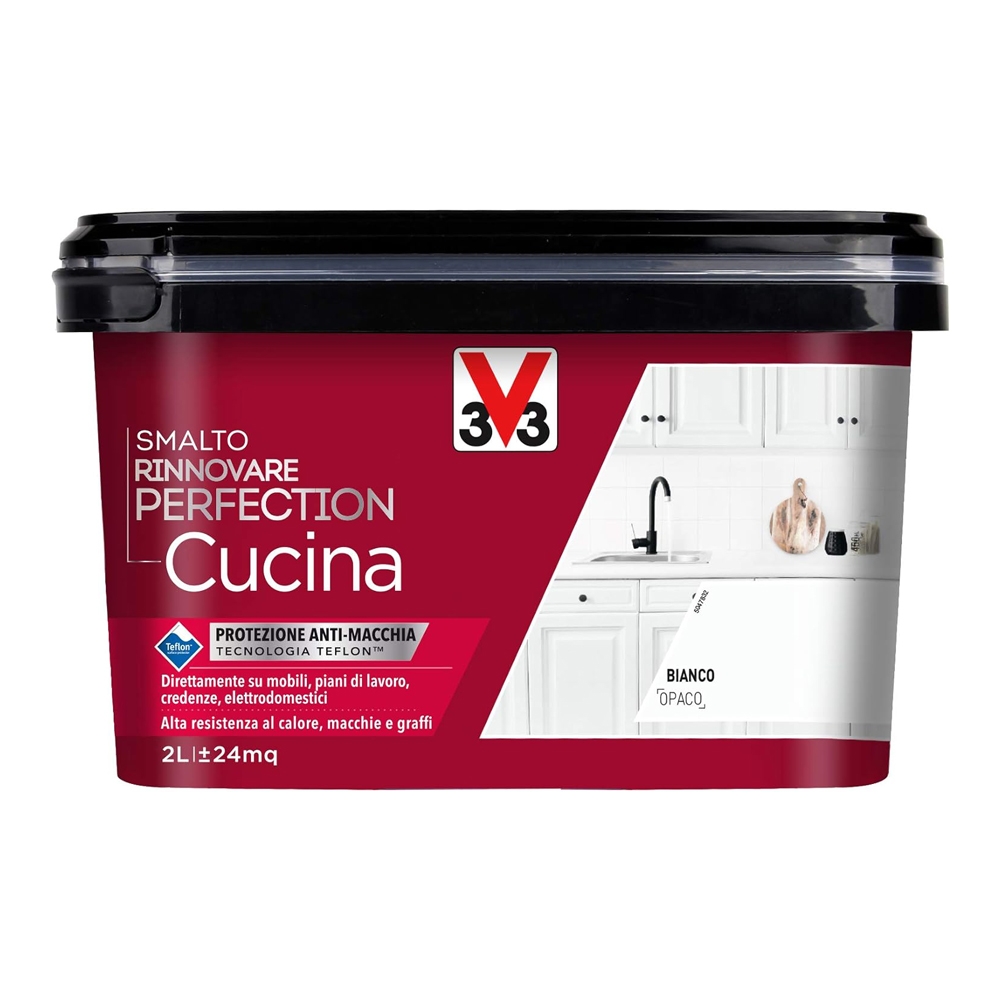 Smalto all'acqua rinnovare perfection cucina 2 lt v33 - bianco opaco.