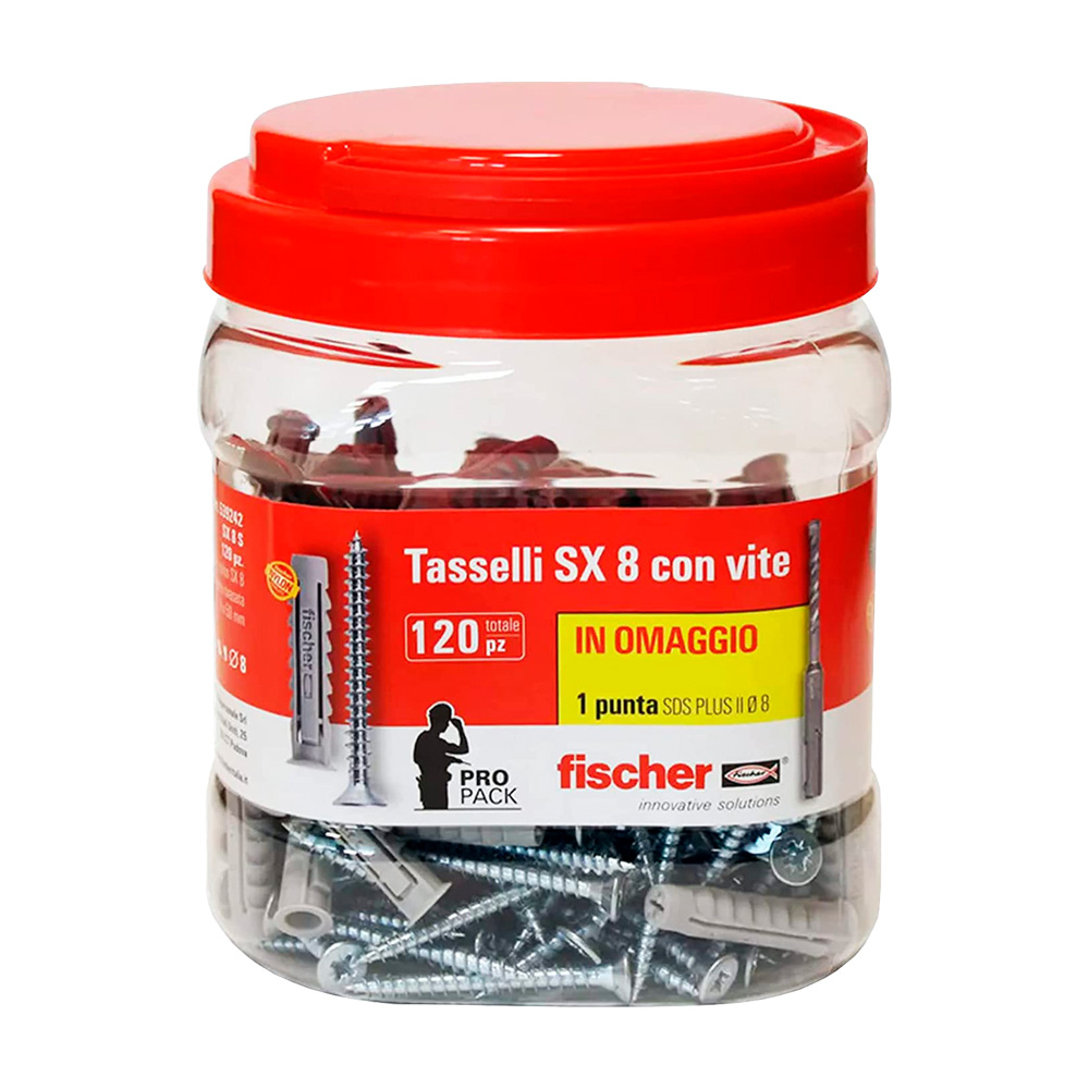 Tassello Nylon con Vite SX 8 S 120 pz FISCHER - con Punta SDS Plus II