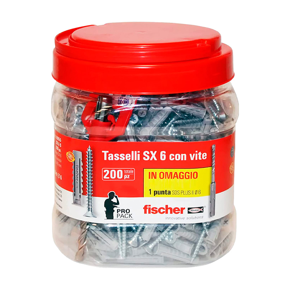 Tassello Nylon con Vite SX 6 S 200 pz FISCHER - con Punta SDS Plus II