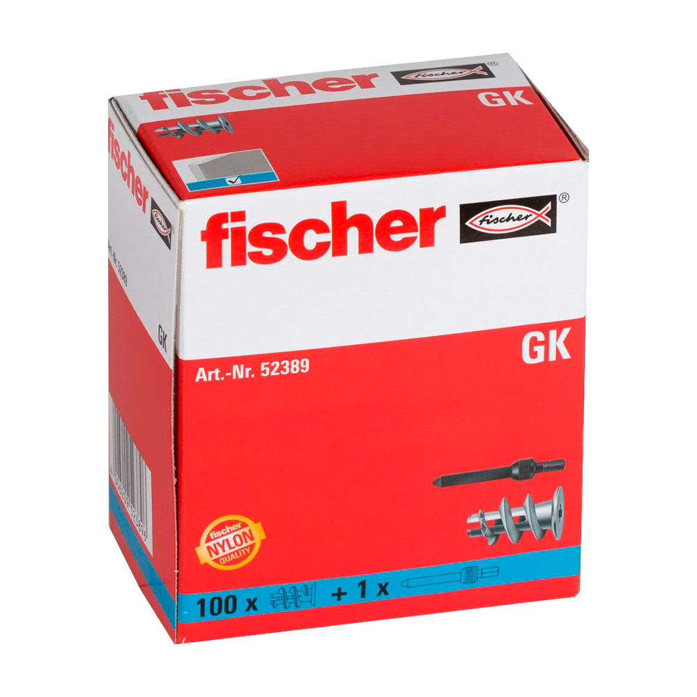 Tassello nylon per cartongesso 100 pz gk fischer - fissaggio 22 mm.
