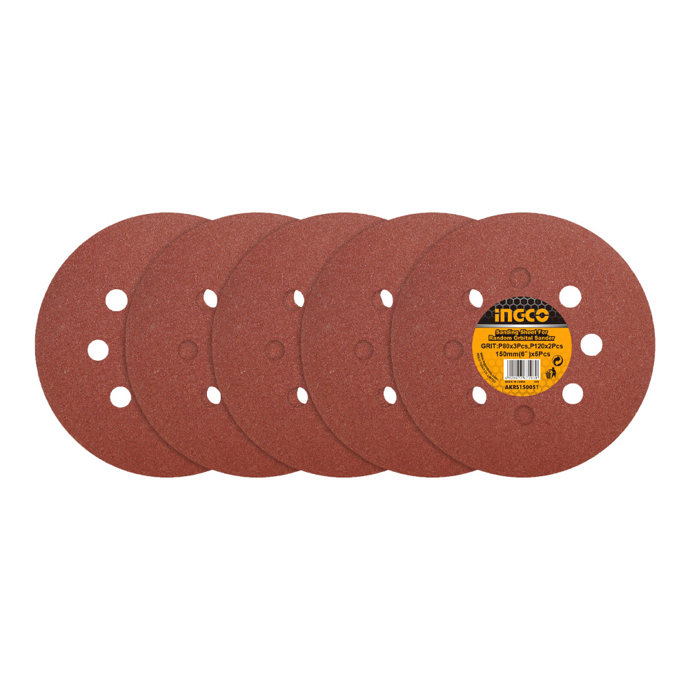 Dischi Carta Abrasiva per Levigatrice Rotorbitale 5 Pezzi INGCO - 150 mm