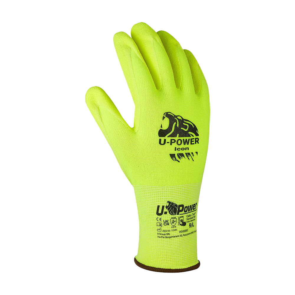 Guanti da lavoro in nitrile icon giallo fluo u-power - taglia 8.