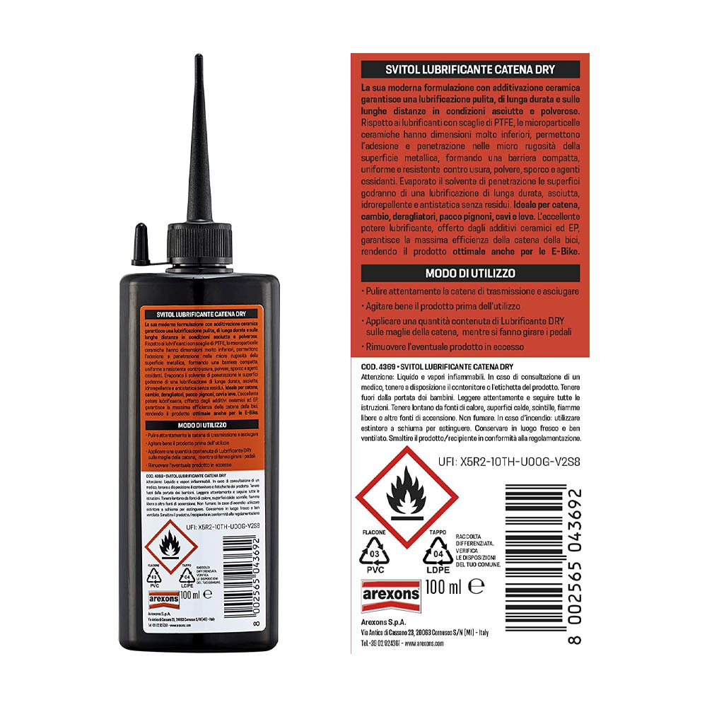 Lubrificante Catena Dry 100 ml SVITOL BIKE - Condizioni Asciutte e Polverose