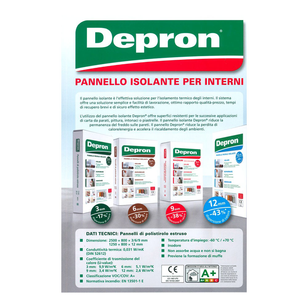 Pannello Isolante per Interni 80x125 cm / 1 mq DEPRON - Spessore 3 mm