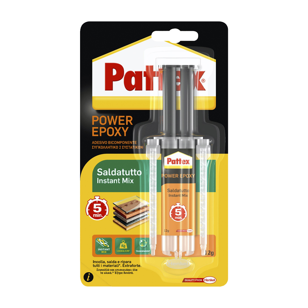 Adesivo power epoxy saldatutto 5 minuti instant mix pattex 12 g.