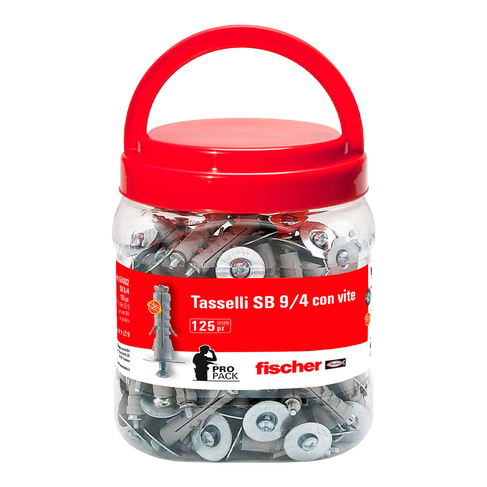 Tassello in Nylon con Vite SB 9 mm FISCHER - Barattolo 125 Pezzi