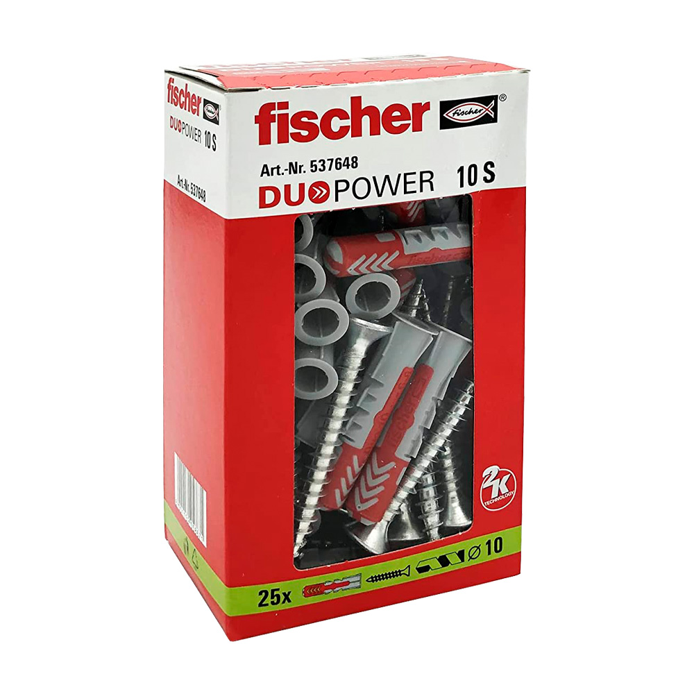 Tassello universale con vite duo power s 10 mm fischer - conf. 25 pezzi.