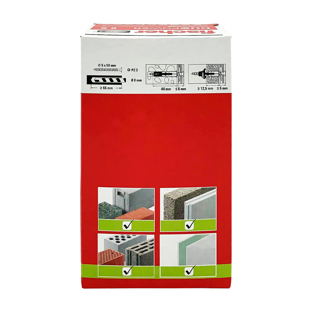 Tassello Universale con Vite Duo Power S 8 mm FISCHER - Conf. 50 Pezzi